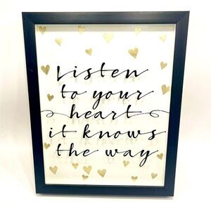 Listen to your Heart Framed Wall Decor Shadow Box 13.5x11” Black Gold White